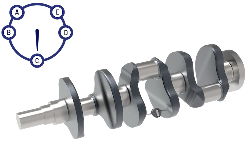 CrankSense crankshaft deflection illustration with angle reference positions and mounted Bluetooth gauge
