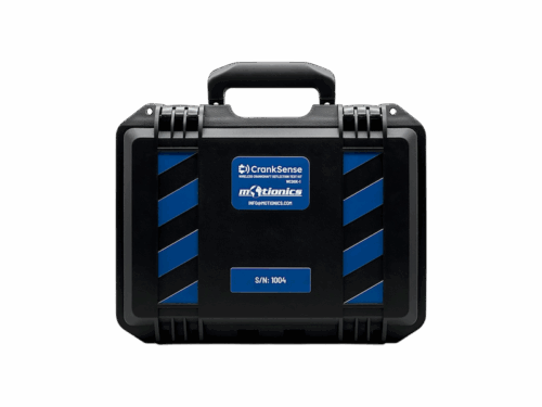 CrankSense wireless crankshaft deflection test kit stored in a custom protective carrying case