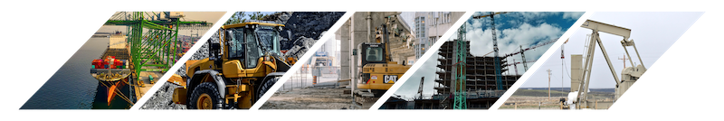 Collage of industrial applications including oil rigs, heavy machinery, construction, and mining