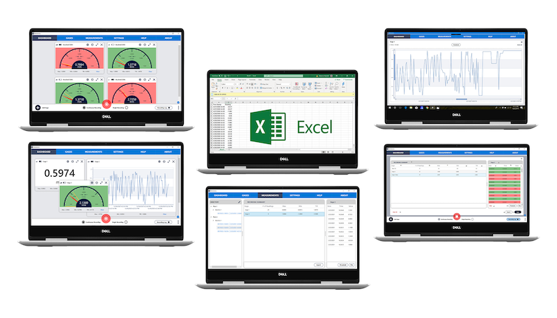 MultiGage software interface for wireless pile load test data visualization and Excel export