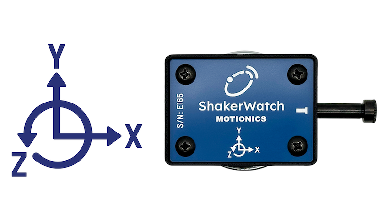 ShakerWatch triaxial accelerometer with XYZ axis orientation diagram