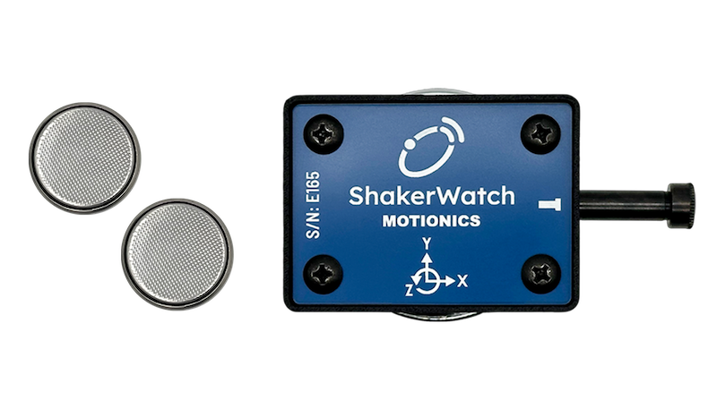 ShakerWatch wireless triaxial accelerometer with replaceable coin cell batteries