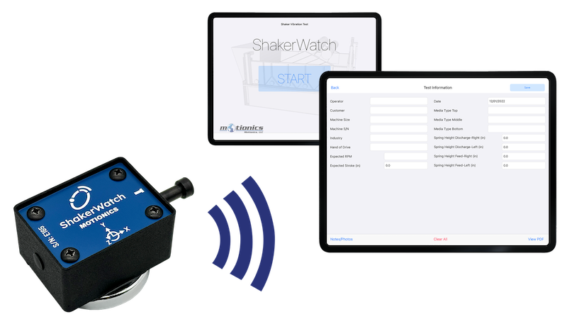 ShakerWatch wireless triaxial vibration analyzer with iPad app for shale shakers