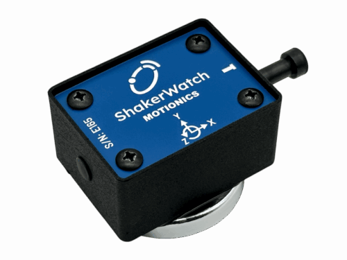 Close-up of ShakerWatch wireless triaxial vibration sensor for shale shakers and screens