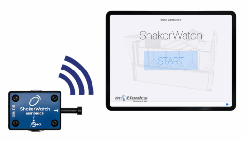 ShakerWatch wireless vibration sensor connected to iPad with start screen interface