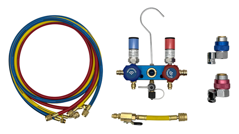 AC Manifold Set with wireless EZ couplings, color-coded hoses, and precision valves for Sandvik SHOT Kit