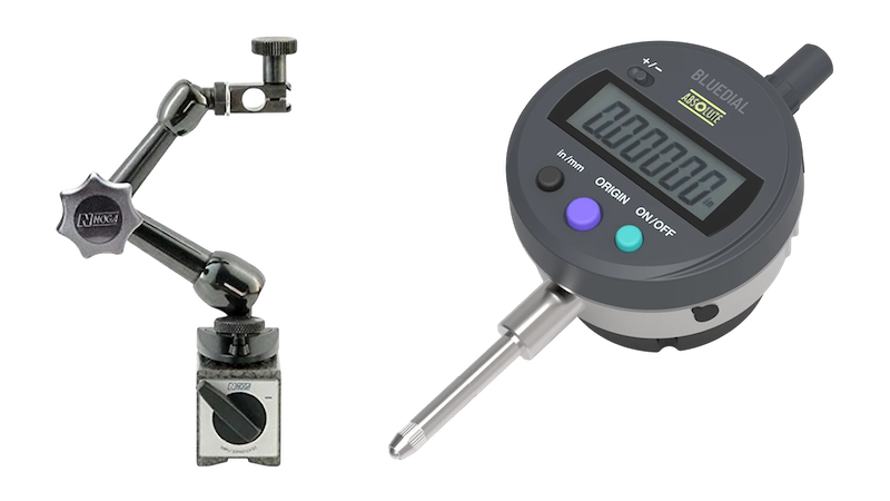 BlueDial wireless digital dial indicator with absolute encoder and adjustable magnetic base for hands-free measurement