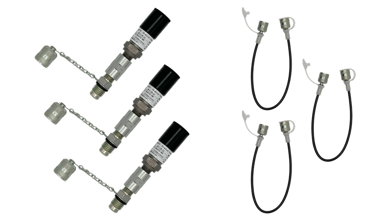 BluePSI wireless pressure sensors with male adapters and protective hose kits for industrial pressure measurement