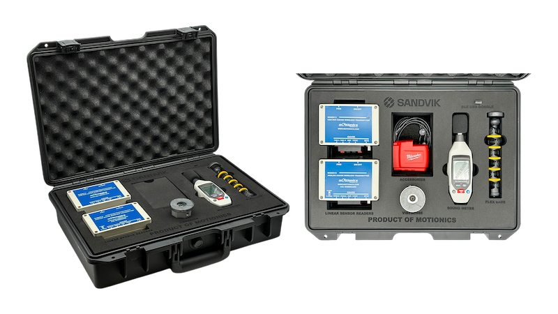 Inspection A-Kit by Motionics featuring wireless measurement tools and accessories for Sandvik SHOT Kit applications