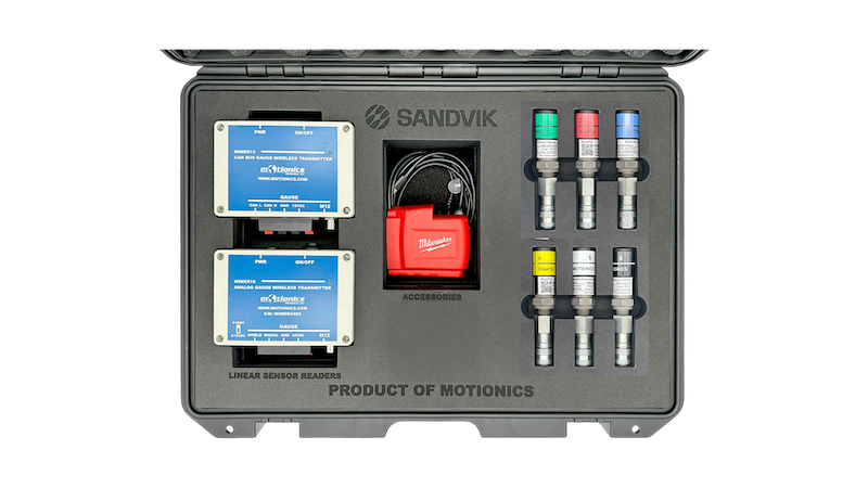 Inspection B-Kit by Motionics with wireless linear sensor readers and dial indicators for Sandvik SHOT Kit applications