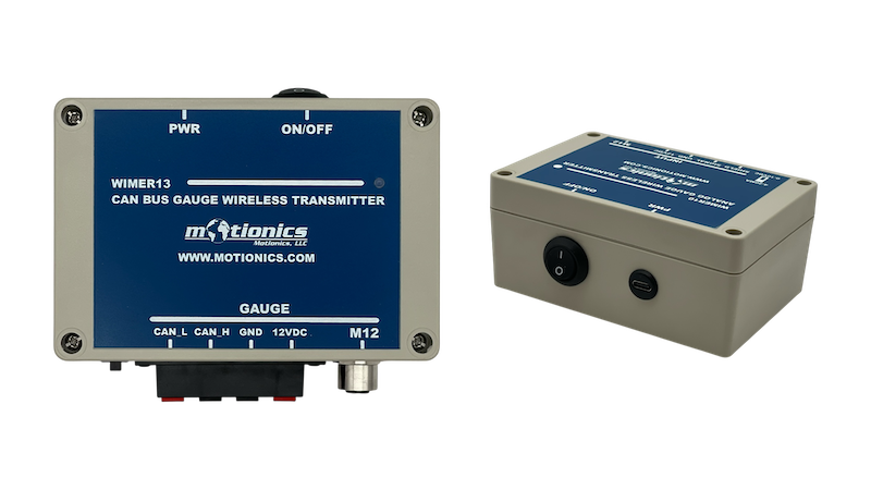Motionics WiMER13 wireless CAN Bus gauge transmitter for real-time industrial data monitoring