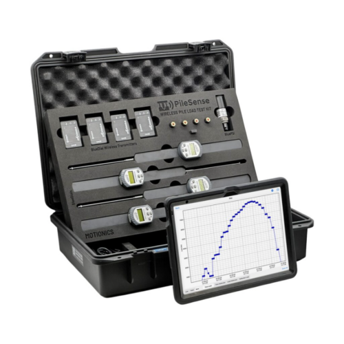 PileSense Custom Wireless Pile Load Test Kit with 4 BlueDial Bluetooth Digital Dial Indicators 4 WiMER1 1 BluePSI Bluetooth Pressure Sensor in Carrying Case with Custom Laser Cut Foam and iPad with PileSense iPad App for Pile and Plate Load Deflection Testing
