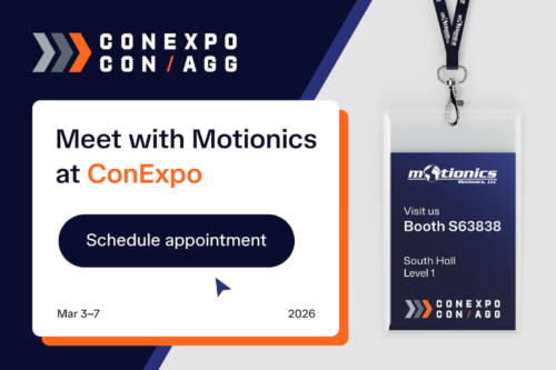 Lanyard showing Conexpo event information including Motionics Booth Number S63838