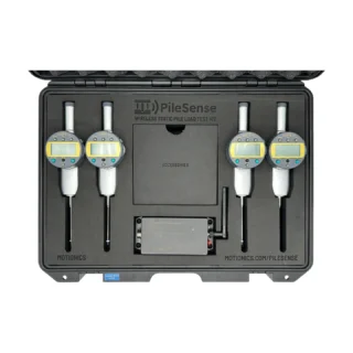 PileSense™ Wireless Load Deflection Test Kit – This PileSense™ custom kit includes 4x BlueDial Bluetooth Digital Dial Indicators and 1x WiMER Wireless Transmitter for Load Cells in a protective carrying case with custom laser-cut foam. #PileSense #WirelessMeasurement #CustomApplicationKit [Ref: 1203251207]