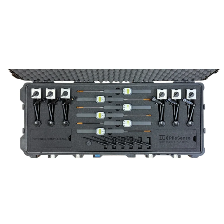 PileSense™: Wireless Load Deflection Test Kit – This PileSense™ Custom Kit includes 6x BlueDialLT Bluetooth Digital Dial Indicators, 6x WiMER1, 1x BluePSI Bluetooth Pressure Sensor and 6x MagBases in a large Pelican protective carrying case with custom laser-cut foam. #PileSense #WirelessMeasurement #CustomApplicationKit # [Ref: 1114251113]