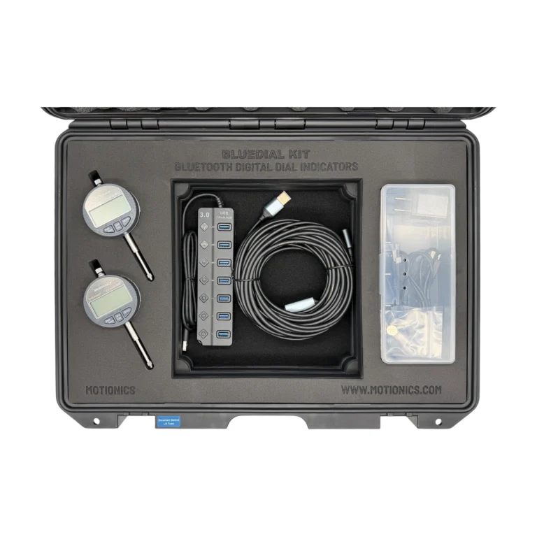 REF: 0618261212 | This custom BlueDial kit includes 2x BlueDial Bluetooth digital dial indicators with a USB hub and 50ft USB extension cable in a protective carrying case with custom laser-cut foam. #BlueDial #WirelessMeasurement #CustomApplicationKit