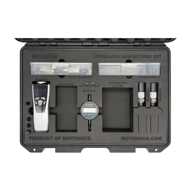 REF: 0603260854 | This custom SiteSense Wireless Inspection Kit (1/2) was created for Komatsu and includes 1x BlueDial Bluetooth dial indicator, 2x BluePSI Bluetooth pressure sensors, 1x BlueTak Bluetooth tachometer and custom laser-cut foam with cut-outs for existing additional inspection equipment. #WirelessInspectionKit #WirelessMeasurement #CustomApplicationKit