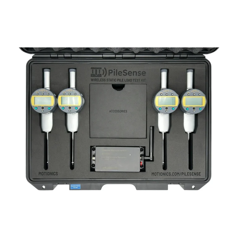 PileSense™ Wireless Load Deflection Test Kit – This PileSense™ custom kit includes 4x BlueDial Bluetooth Digital Dial Indicators and 1x WiMER Wireless Transmitter for Load Cells in a protective carrying case with custom laser-cut foam. #PileSense #WirelessMeasurement #CustomApplicationKit [Ref: 1203251207]