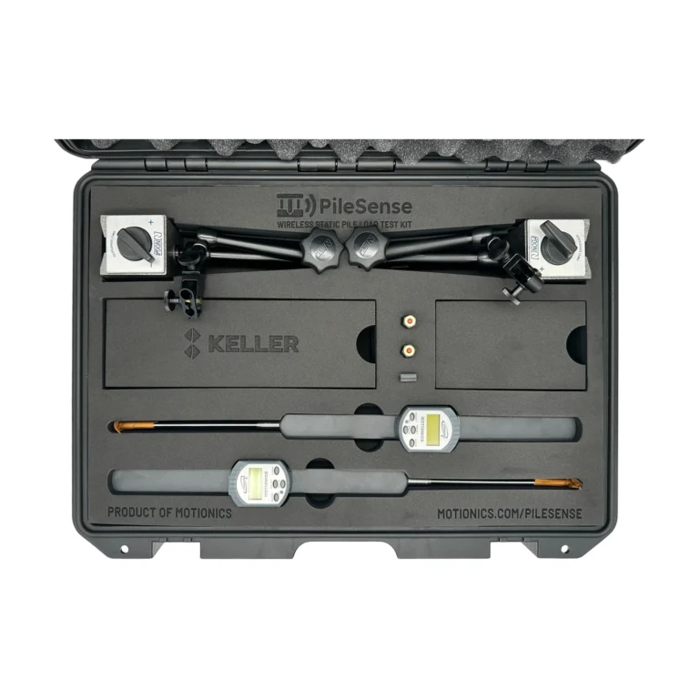 PileSense™ Wireless Load Deflection Test Kit – This PileSense™ kit includes 2x BlueDial Bluetooth Digital Dial Indicators and 2x MagBases with accessories in a protective carrying case with custom laser-cut foam and Keller company branding. #PileSense #WirelessMeasurement #CustomApplicationKit [Ref: 1203251044]