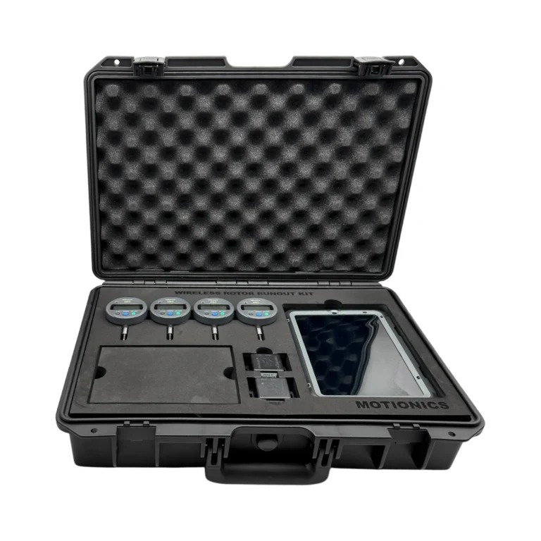 This Wireless Rotor Runout Kit includes 4x BlueDial Bluetooth Digital Dial Indicators, 2x BlueAngle Bluetooth Angle Sensors and 1x iPad with our Rotor Runout app. Secured in a protective carrying case with custom laser-cut foam. #RotorRunout #WirelessMeasurement #CustomApplicationKit [Ref: 1125251252]