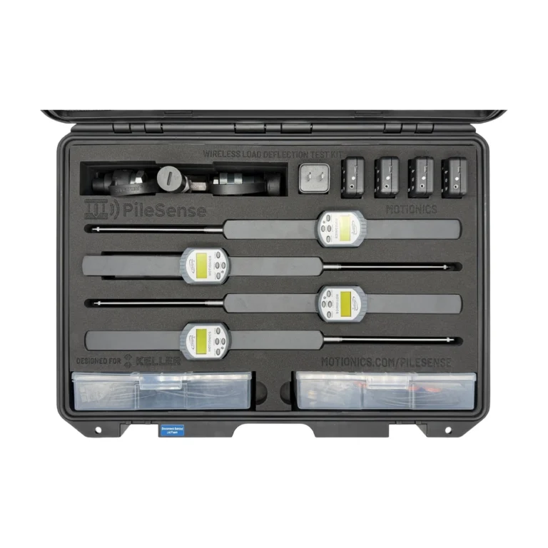 REF: 0428261206 | This PileSense wireless load deflection test kit (1/2) was designed for Keller and includes 4x BlueDial Bluetooth digital dial indicators, 4x WiMER wireless transmitters, 1x BluePSI Bluetooth pressure sensor and 1x T-Adapter with 38 Coupling in a protective carrying case with custom laser-cut foam.
#PileSense #WirelessMeasurement #CustomApplicationKit