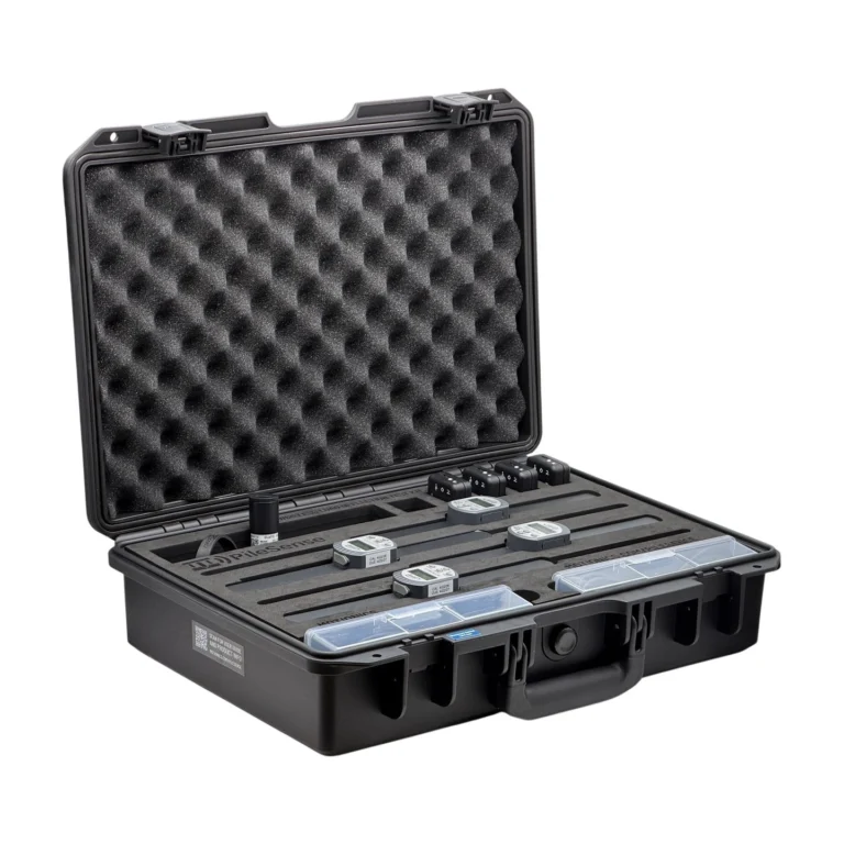 REF: 0424261100 | This custom PileSense wireless load deflection test kit includes 4x BlueDial 4" digital dial indicators, 4x WiMER wireless transmitters, 1x BluePSI Bluetooth pressure sensor and T-Adapter with 38 coupler set. Kit secured in a protective carrying case with custom laser-cut foam.
#PileSense #WirelessMeasurement #CustomApplicationKit