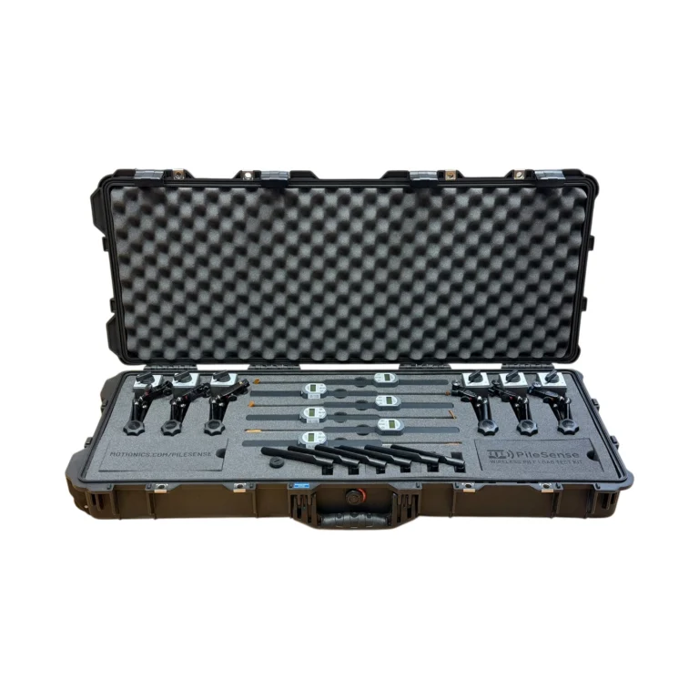PileSense™: Wireless Load Deflection Test Kit – This PileSense™ Custom Kit includes 6x BlueDialLT Bluetooth Digital Dial Indicators, 6x WiMER1, 1x BluePSI Bluetooth Pressure Sensor and 6x MagBases in a large Pelican protective carrying case with custom laser-cut foam. #PileSense #WirelessMeasurement #CustomApplicationKit # [Ref: 1114251113]