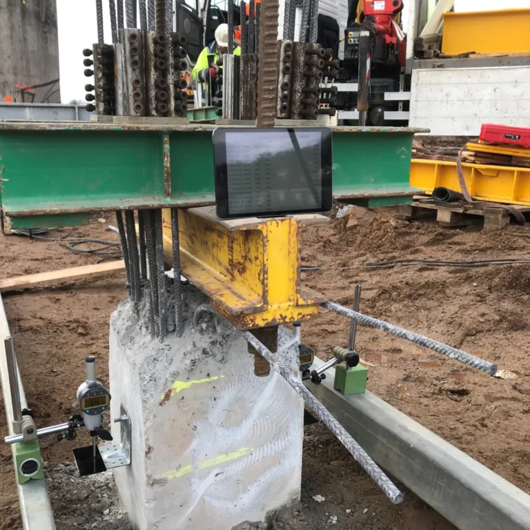 PileSense™ Wireless Load Deflection Test Kit – This PileSense™ kit includes 2 x BlueDial Bluetooth Digital Dial Indicators and 1 x BluePSI Bluetooth Pressure Sensor connected to an iPad running the PileSense app. #PileSense #WirelessMeasurement #InTheField [Ref: 1125250950]