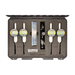 REF: 0324261244 | This modified WPLK-10K-24 PileSense wireless load deflection test kit includes 4x BlueDial Bluetooth digital dial indicators, 1x BluePSI Bluetooth pressure sensor and an additional T-Adapter with 38 Coupling in a protective carrying case with custom laser-cut foam. #PileSense #WirelessMeasurement #CustomApplicationKit
