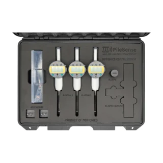 PileSense™: Wireless Load Deflection Test Kit – This custom PileSense™ kit includes 3x BlueDial Bluetooth Digital Dial Indicators, 1x BluePSI Bluetooth Pressure Sensor and accessories in a protective carrying case with custom laser-cut foam. #PileSense #WirelessMeasurement #CustomApplicationKit [Ref: 0102261031]