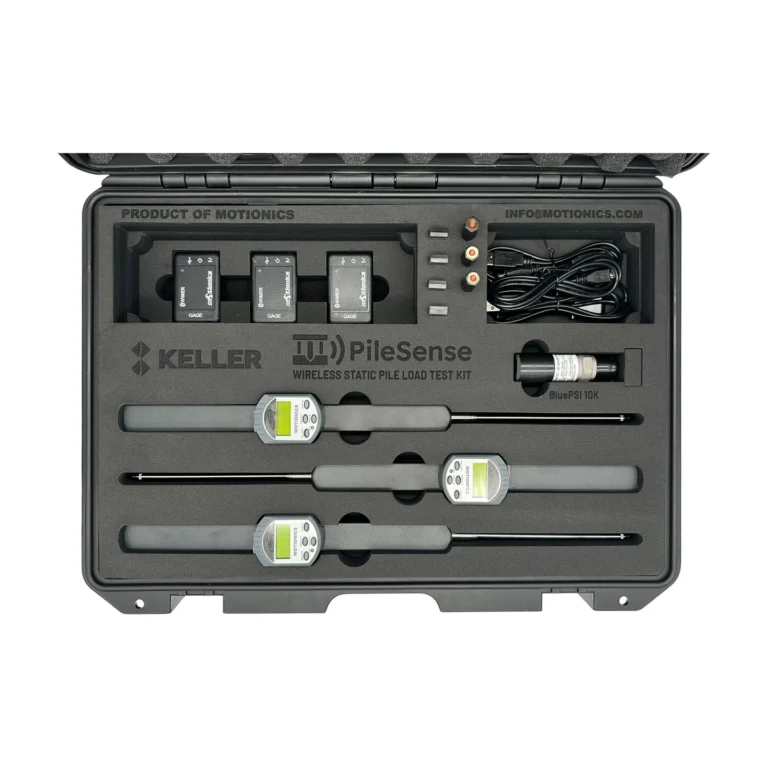 PileSense™: Wireless Load Deflection Test Kit – This PileSense™ Kit includes 3x BlueDial Bluetooth Digital Dial Indicators, 3x WiMER and 1x BluePSI Bluetooth Pressure Sensor in custom laser-cut foam with Keller company branding. #PileSense #WirelessMeasurement #CustomApplicationKit [Ref: 1202250516]