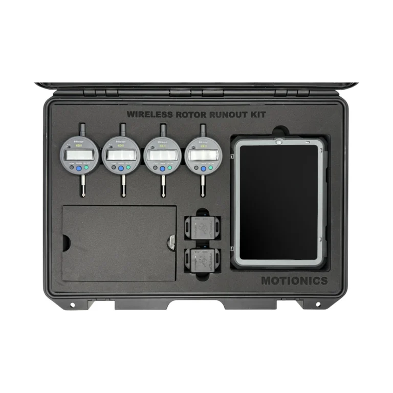 This Wireless Rotor Runout Kit includes 4x BlueDial Bluetooth Digital Dial Indicators, 2x BlueAngle Bluetooth Angle Sensors and 1x iPad with our Rotor Runout app. Secured in a protective carrying case with custom laser-cut foam. #RotorRunout #WirelessMeasurement #CustomApplicationKit [Ref: 1125251252]