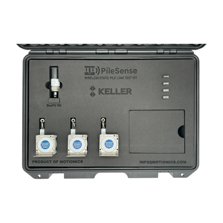 PileSense™: Wireless Load Deflection Test Kit – This PileSense™ Kit includes 3x BluePot Bluetooth String Pots and 1x BluePSI Bluetooth Pressure Sensor in custom laser-cut foam with Keller company branding. #PileSense #WirelessMeasurement #CustomApplicationKit [Ref: 1202251142]