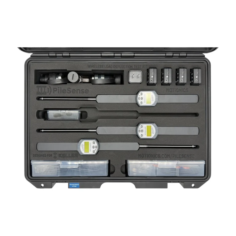 REF: 0428261206 | This PileSense wireless load deflection test kit (1/2) was designed for Keller and includes 4x BlueDial Bluetooth digital dial indicators, 4x WiMER wireless transmitters, 1x BluePSI Bluetooth pressure sensor and 1x T-Adapter with 38 Coupling in a protective carrying case with custom laser-cut foam.
#PileSense #WirelessMeasurement #CustomApplicationKit