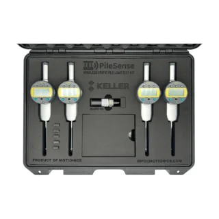 PileSense™: Wireless Load Deflection Test Kit – This PileSense™ Kit includes 4x BlueDial Bluetooth Digital Dial Indicators and 1x BluePSI Bluetooth Pressure Sensor in custom laser-cut foam with Keller company branding. #PileSense #WirelessMeasurement #CustomApplicationKit [Ref: 1202251111]