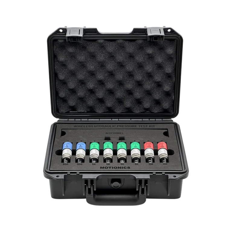 This Wireless Hydraulic Pressure Test Kit includes 8x BluePSI Bluetooth Pressure Sensors and accessories in a protective carrying case with custom laser-cut foam. #WirelessHydraulicTestKit #WirelessMeasurement #CustomApplicationKit [Ref: 1203251015]