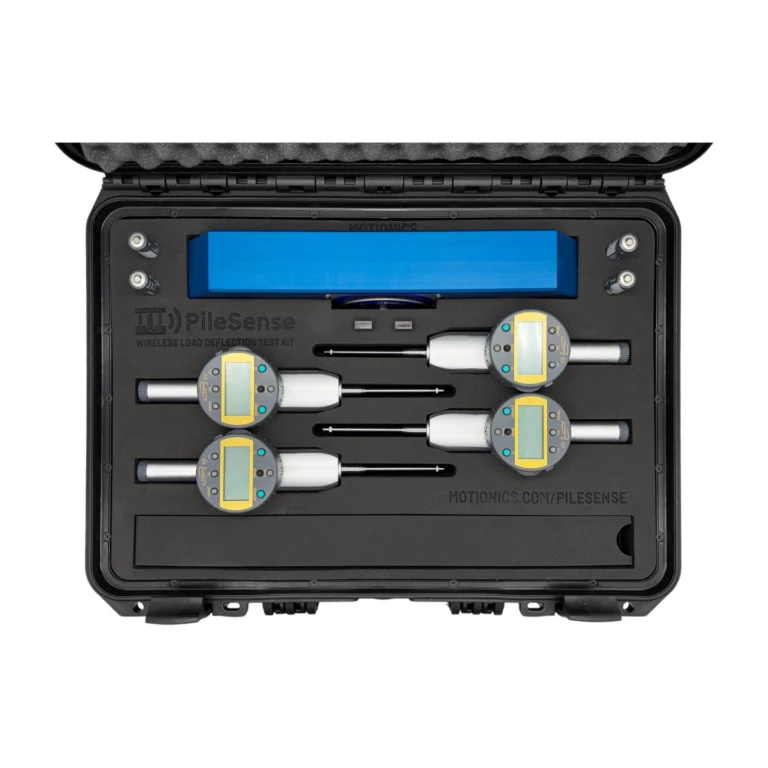 PileSense™: Wireless Load Deflection Test Kit – This PileSense™ Kit includes 4x BlueDial Bluetooth Digital Dial Indicators and 1x Tension Load Cell in a protective carrying case with custom laser-cut foam. #PileSense #WirelessMeasurement #CustomApplicationKit [Ref: 1030251054]
