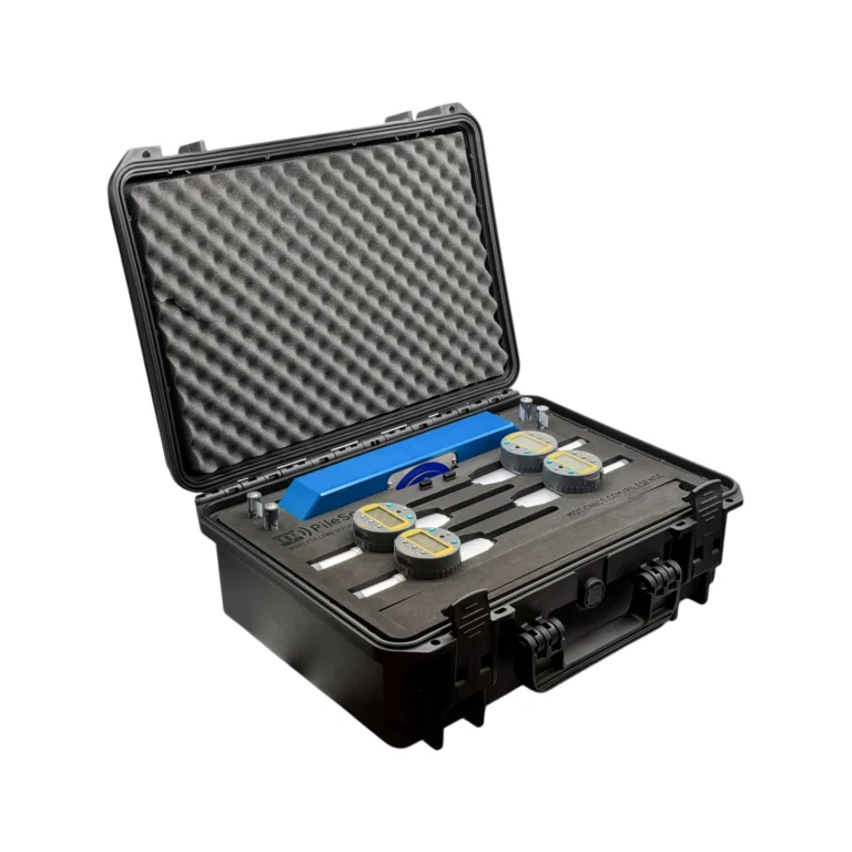 PileSense™: Wireless Load Deflection Test Kit – This PileSense™ Kit includes 4x BlueDial Bluetooth Digital Dial Indicators and 1x Tension Load Cell in a protective carrying case with custom laser-cut foam. #PileSense #WirelessMeasurement #CustomApplicationKit [Ref: 1030251054]
