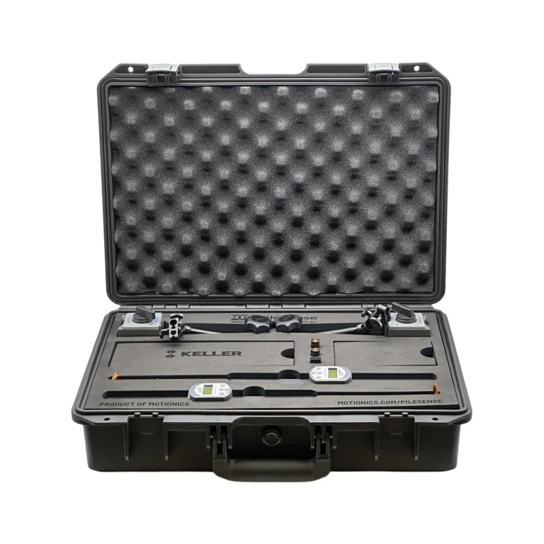 PileSense™ Wireless Load Deflection Test Kit – This PileSense™ kit includes 2x BlueDial Bluetooth Digital Dial Indicators and 2x MagBases with accessories in a protective carrying case with custom laser-cut foam and Keller company branding. #PileSense #WirelessMeasurement #CustomApplicationKit [Ref: 1203251044]