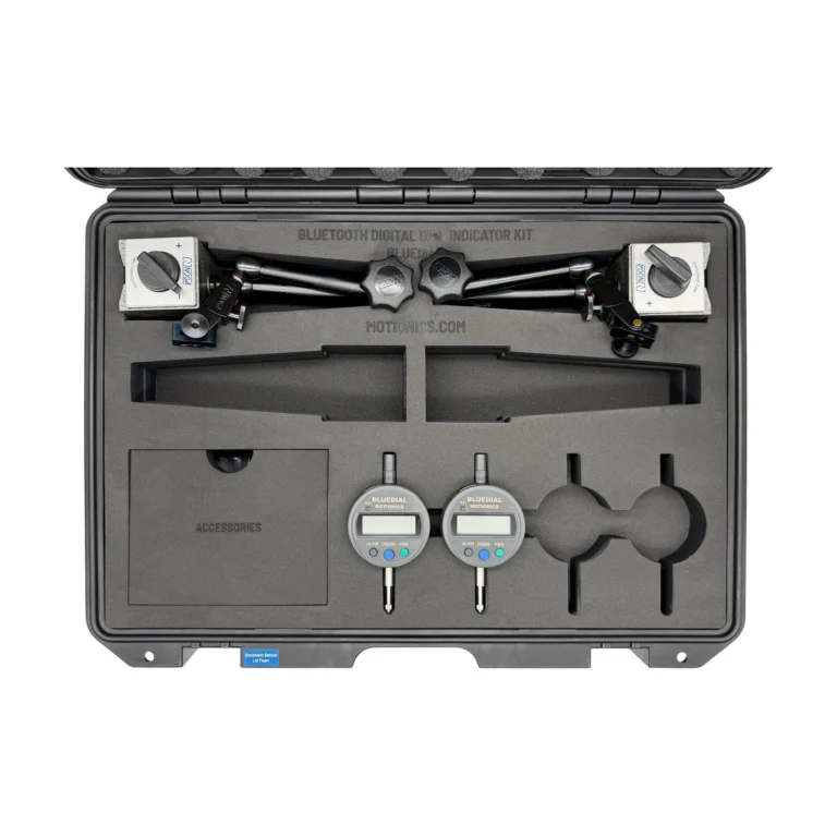 REF: 0429260515 | This BlueDial kit includes 2x BlueDial Bluetooth digital dial indicators and 2x MagBase magnetic bases in a protective carrying case with custom laser-cut foam. This kit also includes additional cutouts for the client's existing dials and bases.
#BlueDial #WirelessMeasurement #CustomApplicationKit