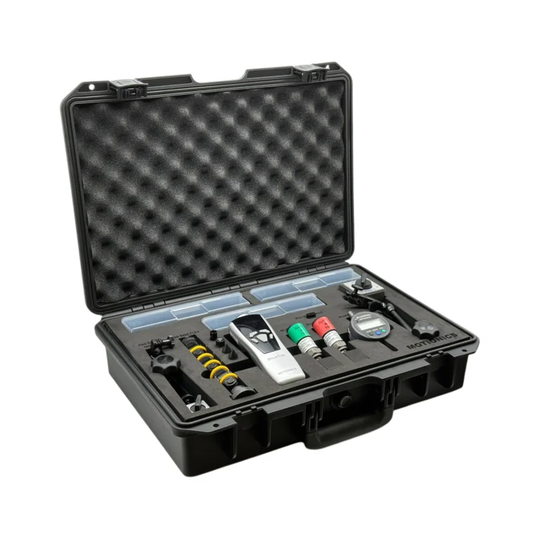 Wireless Inspection Kit – This custom kit includes 2x BluePSI Bluetooth Pressure Sensors, 1x BlueDial Bluetooth Digital Dial Indicator, 1x MagBase for BlueDial, 1x BlueTak Bluetooth Tachometer with 1x Flexible MagBase and 1x Small MagBase plus accessories. These tools are integrated into a protective carrying case with custom laser-cut foam. #WirelessInspectionKit #WirelessMeasurement #CustomApplicationKit [Ref: 1203250103]