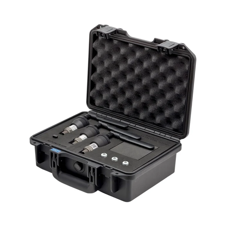This custom Wireless Hydraulic Pressure Test Kit includes 3x BluePSI D Bluetooth pressure sensors with external long range antenna in a protective carrying case with custom laser-cut foam. #WirelessHydraulicTestKit #WirelessMeasurement #CustomApplicationKit [Ref: 0528260318]