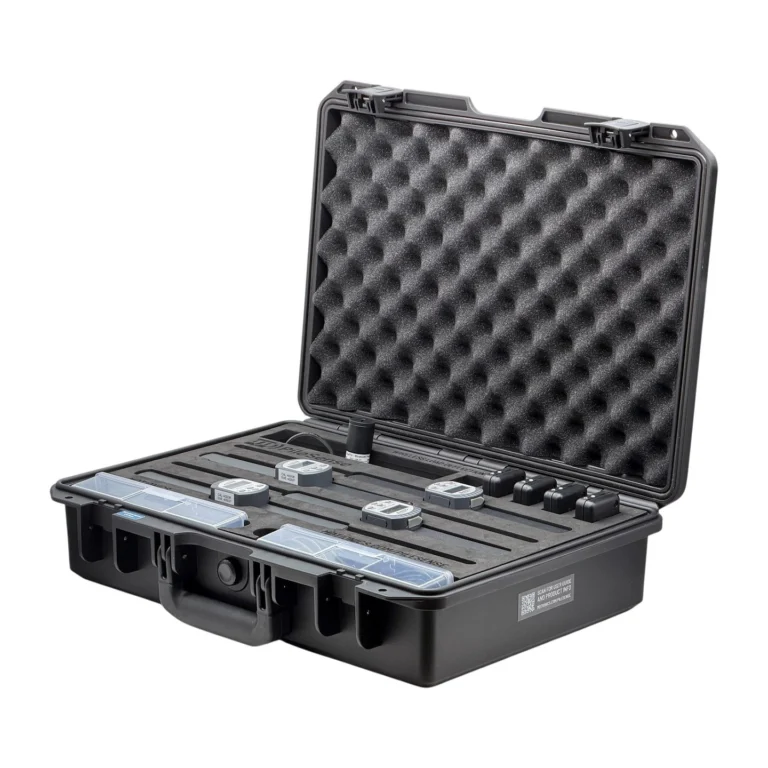 REF: 0424261100 | This custom PileSense wireless load deflection test kit includes 4x BlueDial 4" digital dial indicators, 4x WiMER wireless transmitters, 1x BluePSI Bluetooth pressure sensor and T-Adapter with 38 coupler set. Kit secured in a protective carrying case with custom laser-cut foam.
#PileSense #WirelessMeasurement #CustomApplicationKit