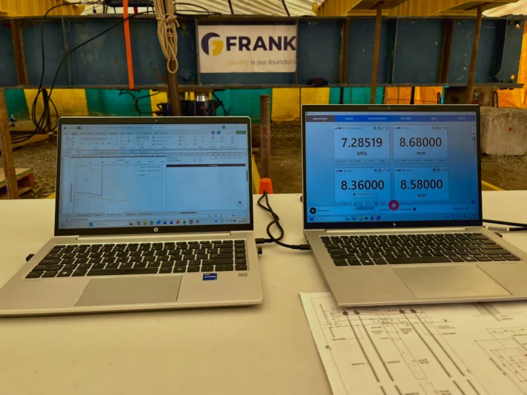 REF: 0720260244 | Photos from Franki, Africa showing PileSense in action onsite near Cape Town, South Africa. The static pile load test includes 8x Bluetooth digital dial indicators and 1x Bluetooth pressure sensor #PileSense #WirelessMeasurement #InTheField