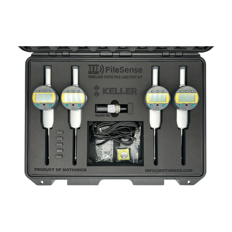 PileSense™: Wireless Load Deflection Test Kit – This PileSense™ Kit includes 4x BlueDial Bluetooth Digital Dial Indicators and 1x BluePSI Bluetooth Pressure Sensor in custom laser-cut foam with Keller company branding. #PileSense #WirelessMeasurement #CustomApplicationKit [Ref: 1202251111]