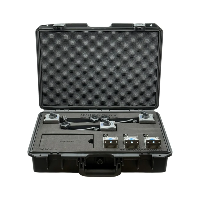 PileSense™ Wireless Load Deflection Test Kit – This PileSense™ custom kit includes 3x BluePot Bluetooth String Pots for deflection measurement and 3x MagBases in a protective carrying case with laser-cut foam. #PileSense #WirelessMeasurement #CustomApplicationKit [Ref: 1216250346]