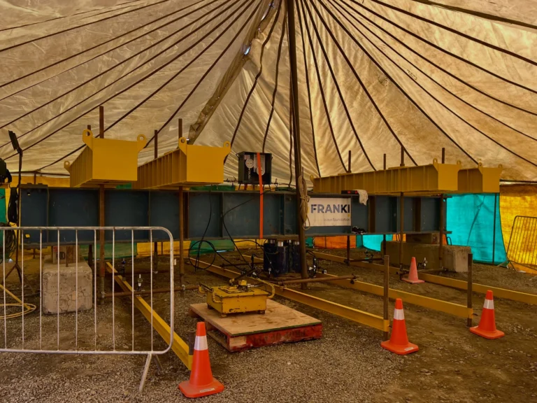 REF: 0720260244 | Photos from Franki, Africa showing PileSense in action onsite near Cape Town, South Africa. The static pile load test includes 8x Bluetooth digital dial indicators and 1x Bluetooth pressure sensor #PileSense #WirelessMeasurement #InTheField