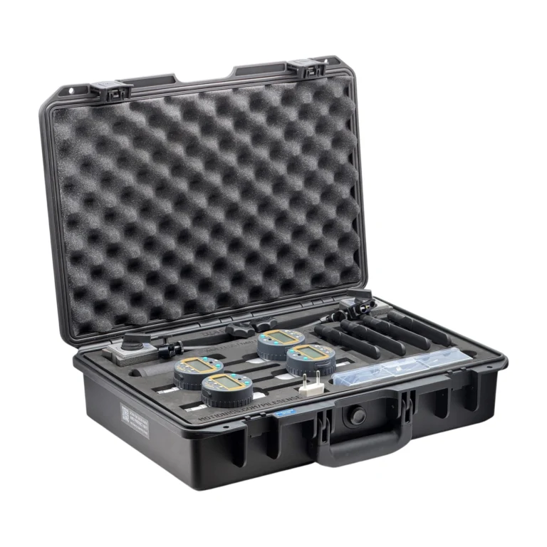 REF: 0512260454 | This PileSense wireless load deflection test kit includes 4x BlueDial 1 inch Bluetooth digital dial indicators, 4x WiMER 1+ long range wireless transmitters, 1x BluePSI B Bluetooth pressure sensor and 2x MagBases in a protective carrying case with custom laser-cut foam.
#PileSense #WirelessMeasurement #CustomApplicationKit