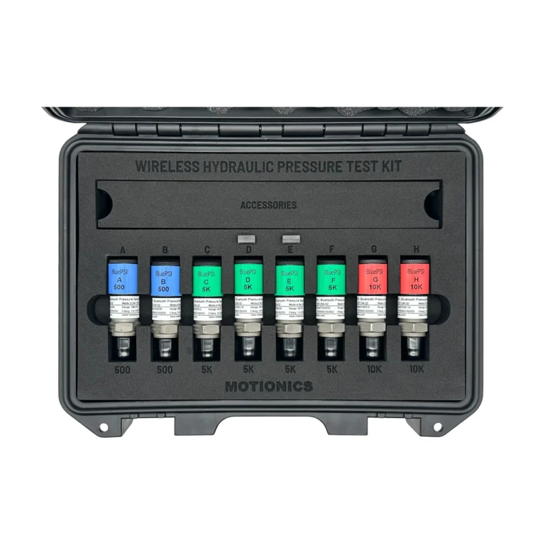 This Wireless Hydraulic Pressure Test Kit includes 8x BluePSI Bluetooth Pressure Sensors and accessories in a protective carrying case with custom laser-cut foam. #WirelessHydraulicTestKit #WirelessMeasurement #CustomApplicationKit [Ref: 1203251015]