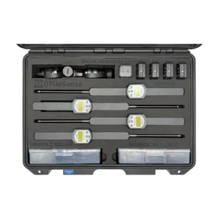 REF: 0428261206 | This PileSense wireless load deflection test kit (1/2) was designed for Keller and includes 4x BlueDial Bluetooth digital dial indicators, 4x WiMER wireless transmitters, 1x BluePSI Bluetooth pressure sensor and 1x T-Adapter with 38 Coupling in a protective carrying case with custom laser-cut foam.
#PileSense #WirelessMeasurement #CustomApplicationKit